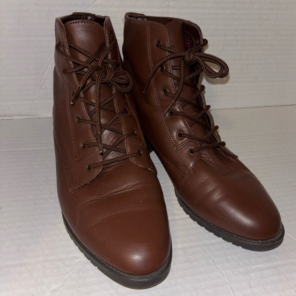 Danexx Women's 7.5 Ankle Boots Leather Lace Up Shoes Booties Brown D-Pacific2